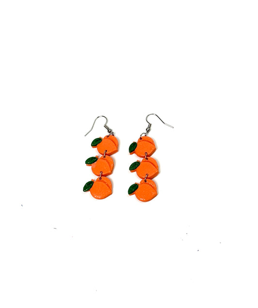 Peach Dangle Earrings | Handmade Polymer Clay Earrings | Cute Fruit Jewelry | Lightweight Hypoallergenic Summer Earrings