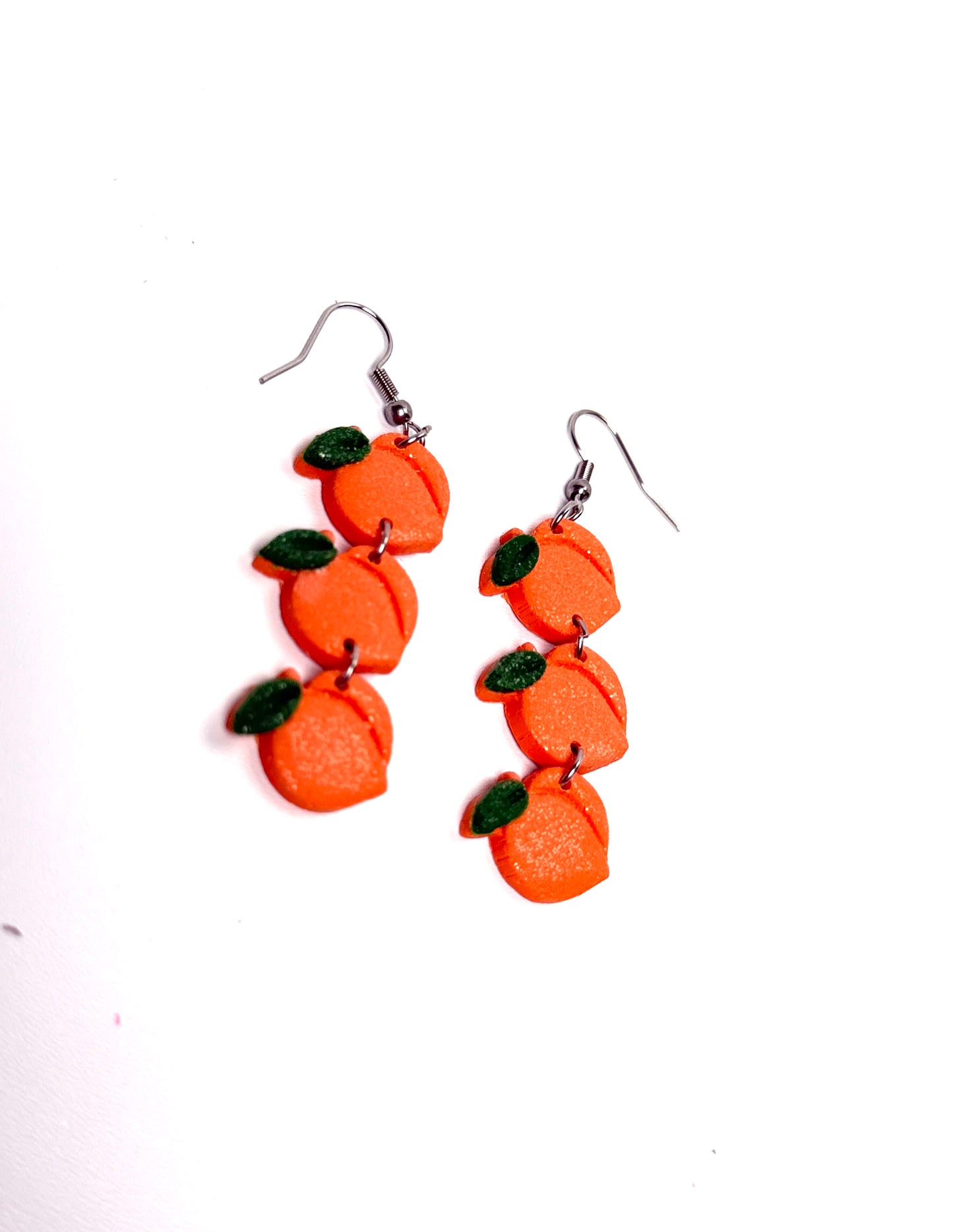 Peach Dangle Earrings | Handmade Polymer Clay Earrings | Cute Fruit Jewelry | Lightweight Hypoallergenic Summer Earrings