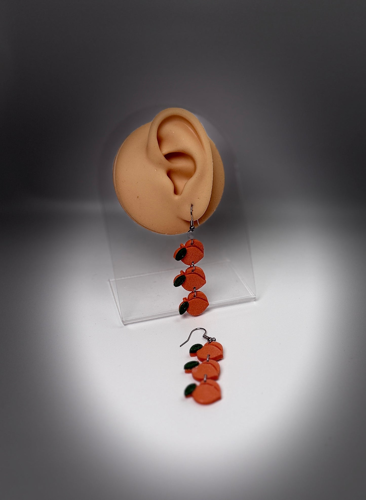 Peach Dangle Earrings | Handmade Polymer Clay Earrings | Cute Fruit Jewelry | Lightweight Hypoallergenic Summer Earrings