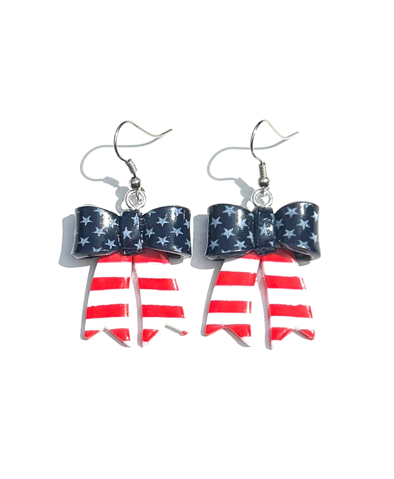 Patriotic Bow Earrings, 4th of July Earrings, American Flag Jewelry, Red White Blue Earrings, USA Clay Earrings, Handmade Holiday Earrings