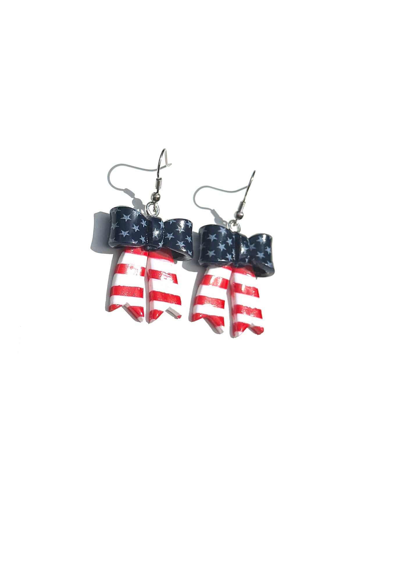 Patriotic Bow Earrings, 4th of July Earrings, American Flag Jewelry, Red White Blue Earrings, USA Clay Earrings, Handmade Holiday Earrings
