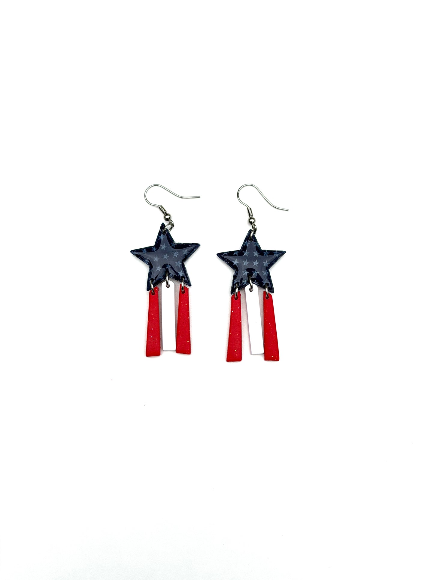 Patriotic Star Earrings | Red White Blue Dangle Earrings | 4th of July Earrings | Americana Jewelry | Star Statement Earrings | Handmade Clay Earrings