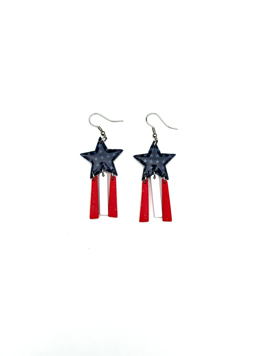 Patriotic Star Earrings | Red White Blue Dangle Earrings | 4th of July Earrings | Americana Jewelry | Star Statement Earrings | Handmade Clay Earrings