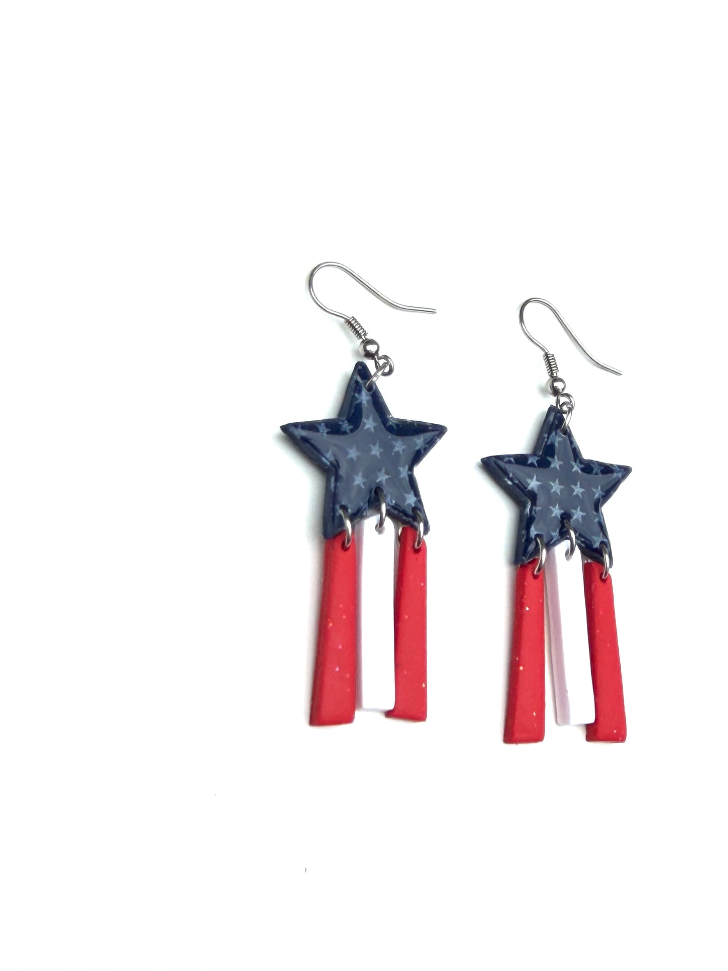 Patriotic Star Earrings | Red White Blue Dangle Earrings | 4th of July Earrings | Americana Jewelry | Star Statement Earrings | Handmade Clay Earrings