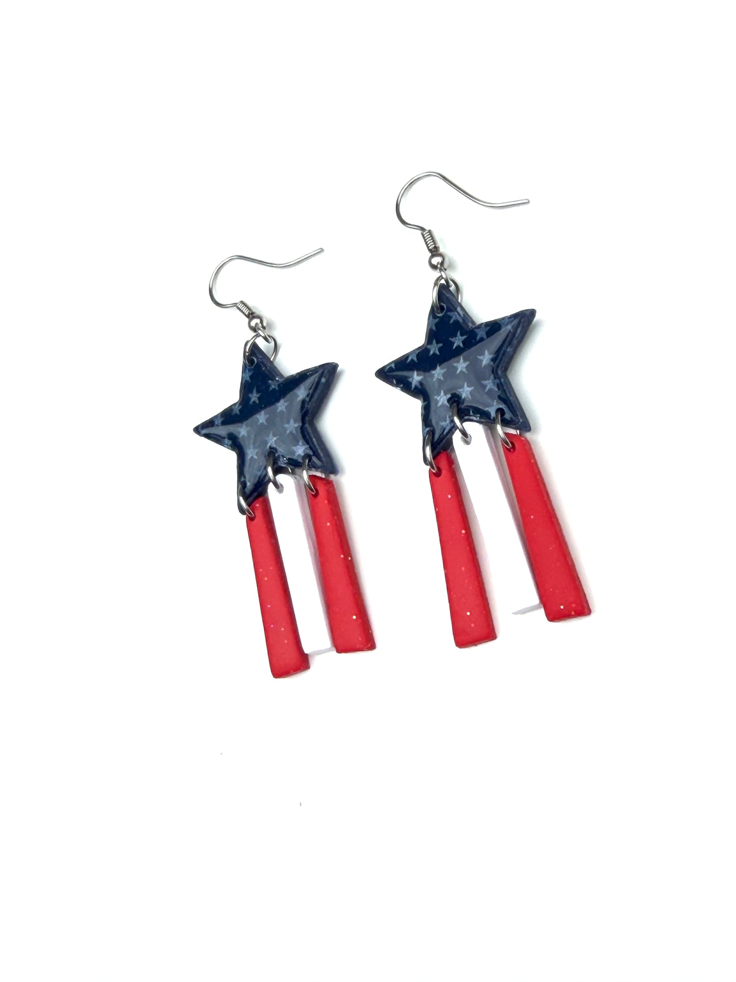 Patriotic Star Earrings | Red White Blue Dangle Earrings | 4th of July Earrings | Americana Jewelry | Star Statement Earrings | Handmade Clay Earrings