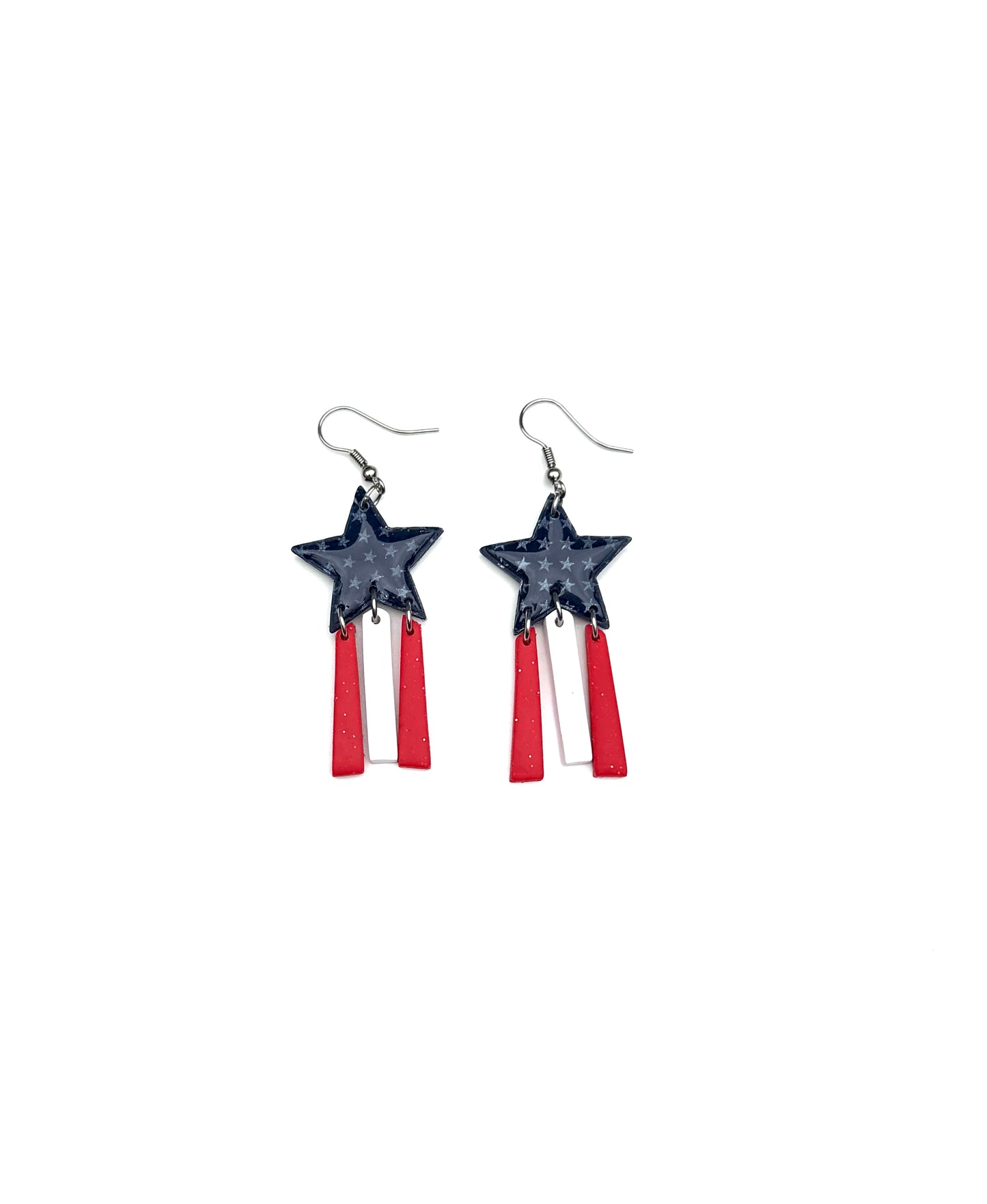Patriotic Star Earrings | Red White Blue Dangle Earrings | 4th of July Earrings | Americana Jewelry | Star Statement Earrings | Handmade Clay Earrings