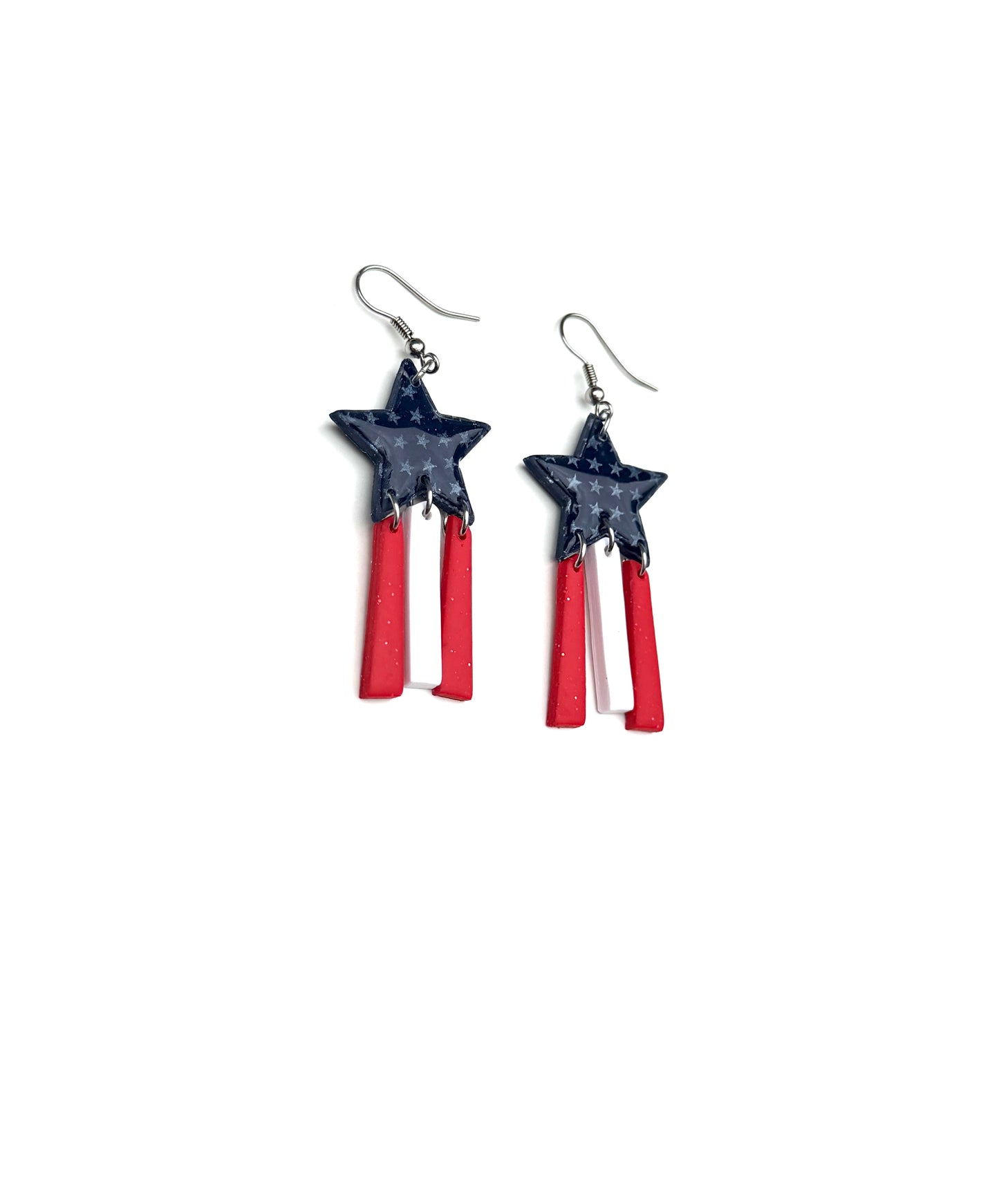 Patriotic Star Earrings | Red White Blue Dangle Earrings | 4th of July Earrings | Americana Jewelry | Star Statement Earrings | Handmade Clay Earrings