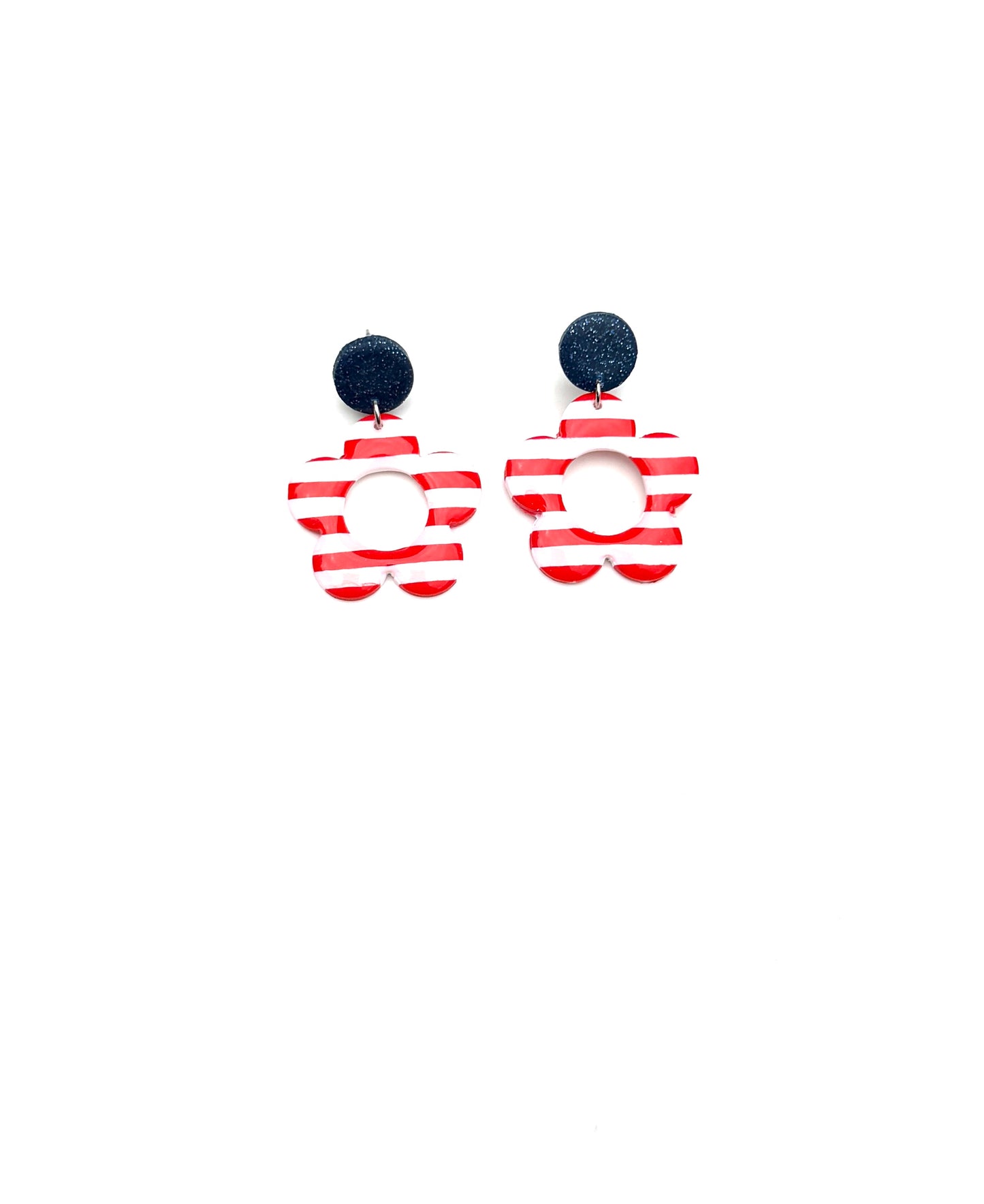 Patriotic Striped Dangle Earrings | Red White Blue Earrings | 4th of July Earrings | Americana Jewelry | Statement Clay Earrings | Handmade Earrings