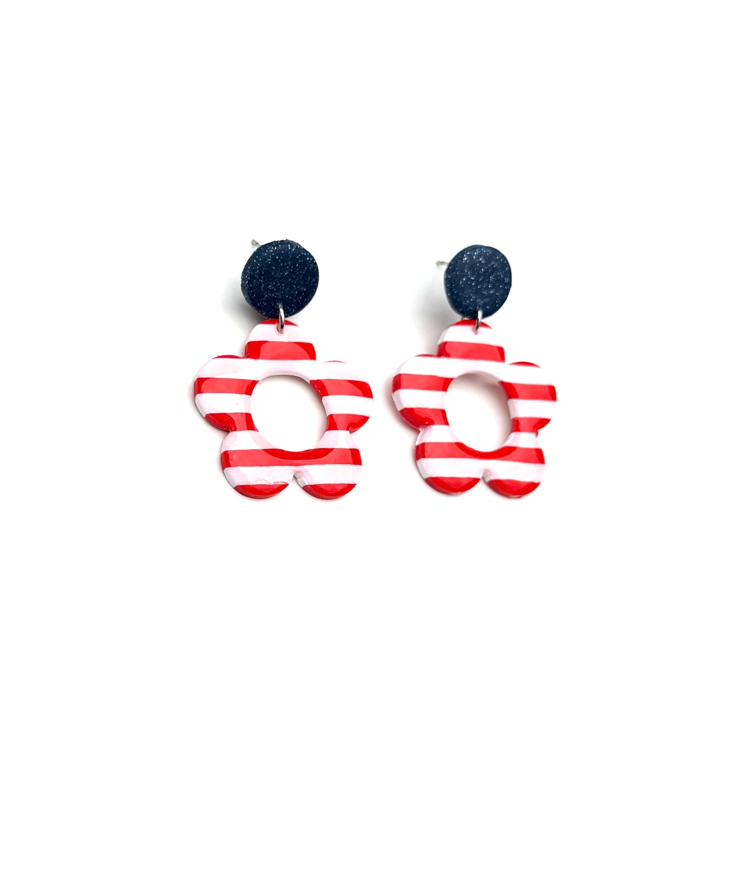 Patriotic Striped Dangle Earrings | Red White Blue Earrings | 4th of July Earrings | Americana Jewelry | Statement Clay Earrings | Handmade Earrings