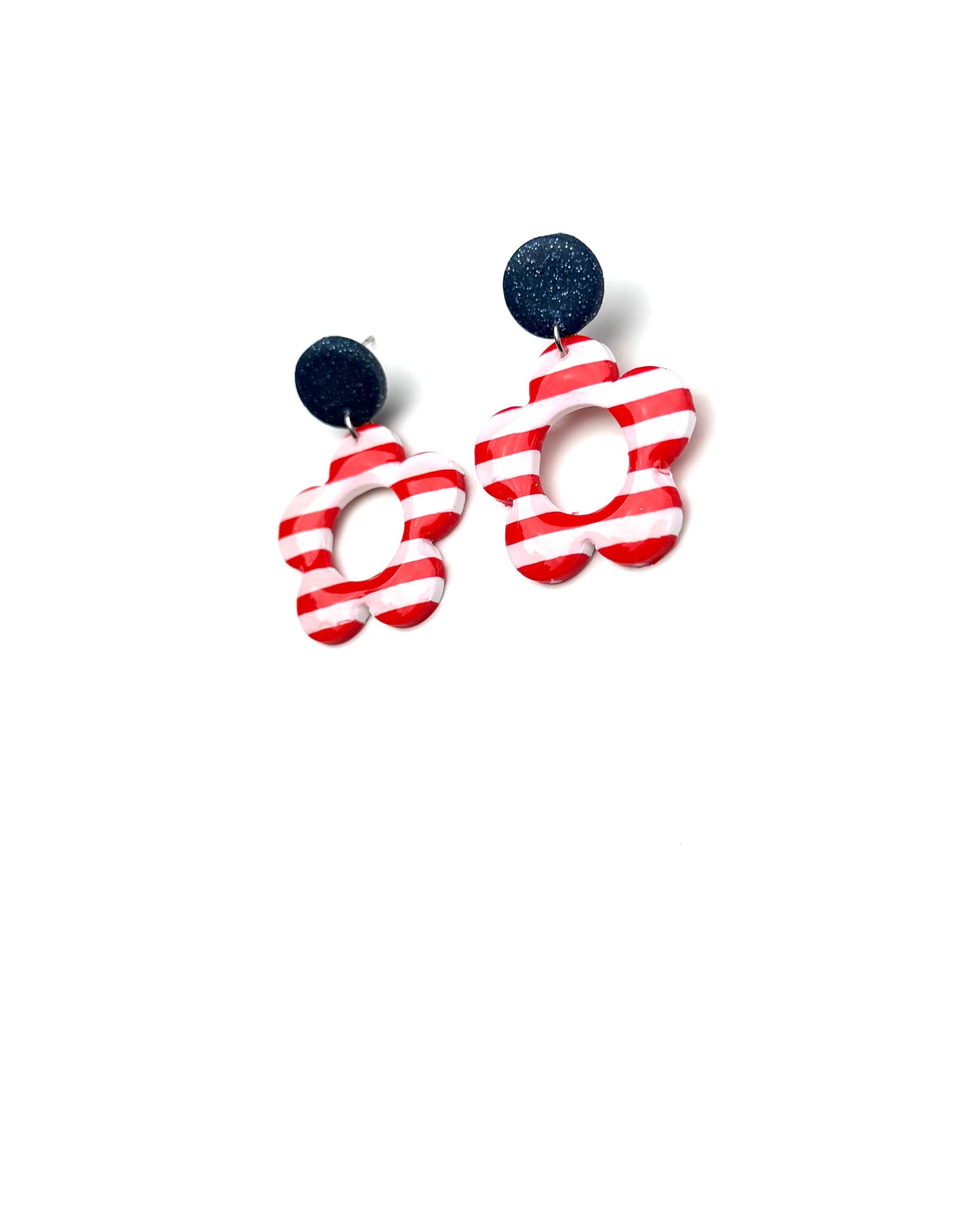 Patriotic Striped Dangle Earrings | Red White Blue Earrings | 4th of July Earrings | Americana Jewelry | Statement Clay Earrings | Handmade Earrings