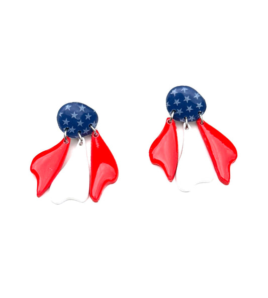 Star-Spangled Bloom Dangles | Patriotic Flower  Red White and Blue 4th of July 'Merica Earrings
