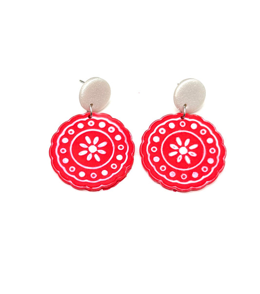Bandana Bloom Dangles | Red Bandana Earrings | Western Dangle Earrings | Cowgirl Jewelry | Picnic Style Earrings | Boho Western Earrings | Handmade Clay Earrings