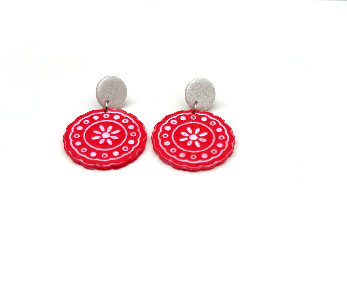 Bandana Bloom Dangles | Red Bandana Earrings | Western Dangle Earrings | Cowgirl Jewelry | Picnic Style Earrings | Boho Western Earrings | Handmade Clay Earrings