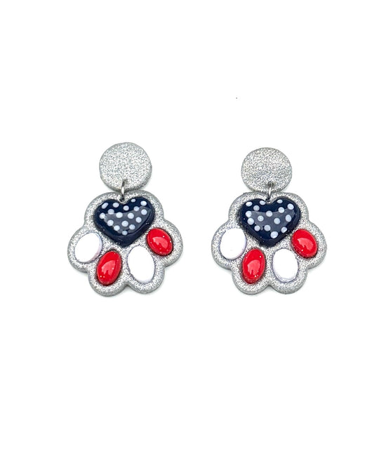 Star-Spangled Paw Prints | Patriotic Paw Print Earrings | Red White Blue Dog Paw Earrings | 4th of July Pet Lover Jewelry | Americana Dangle Earrings | Handmade Clay