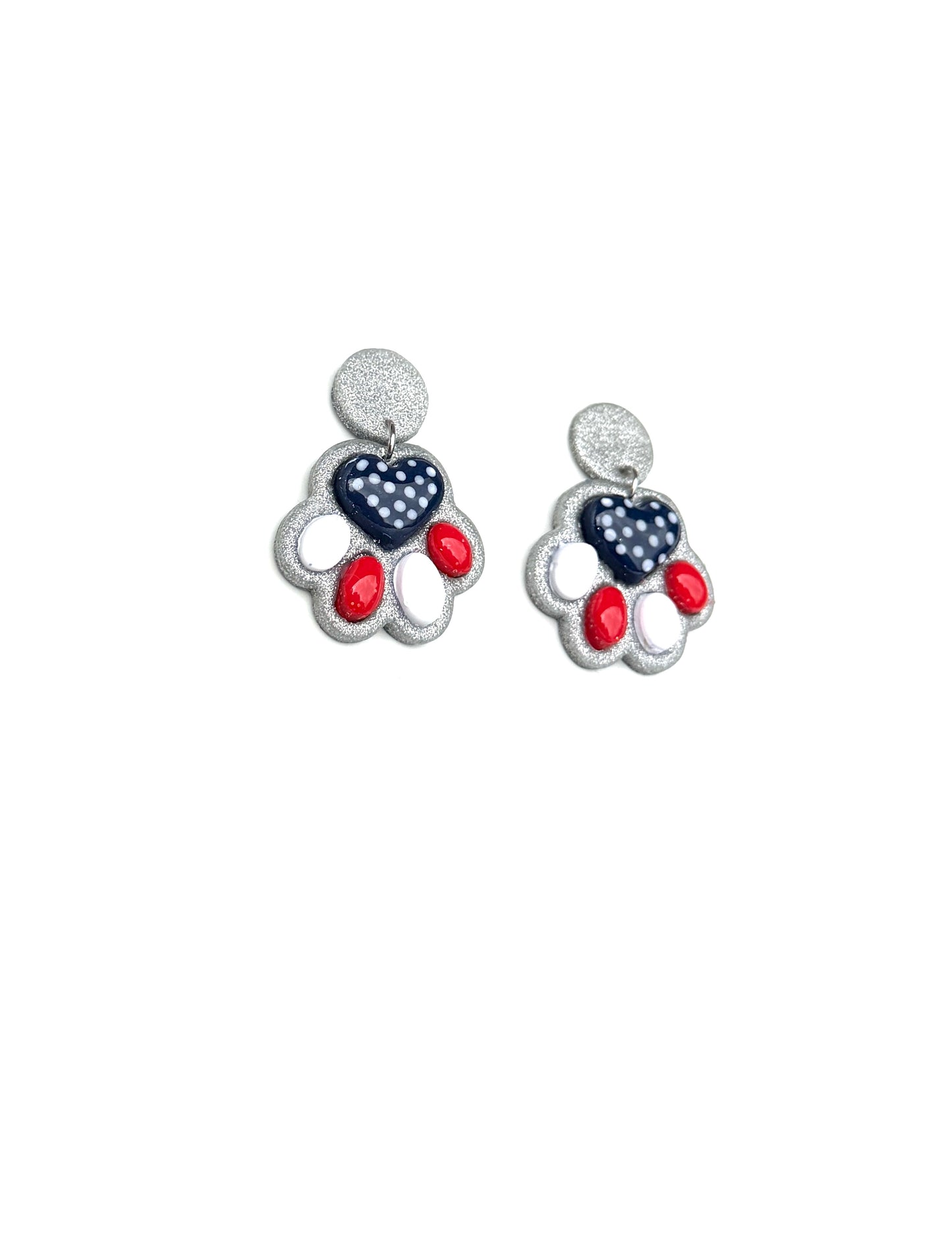 Star-Spangled Paw Prints | Patriotic Paw Print Earrings | Red White Blue Dog Paw Earrings | 4th of July Pet Lover Jewelry | Americana Dangle Earrings | Handmade Clay