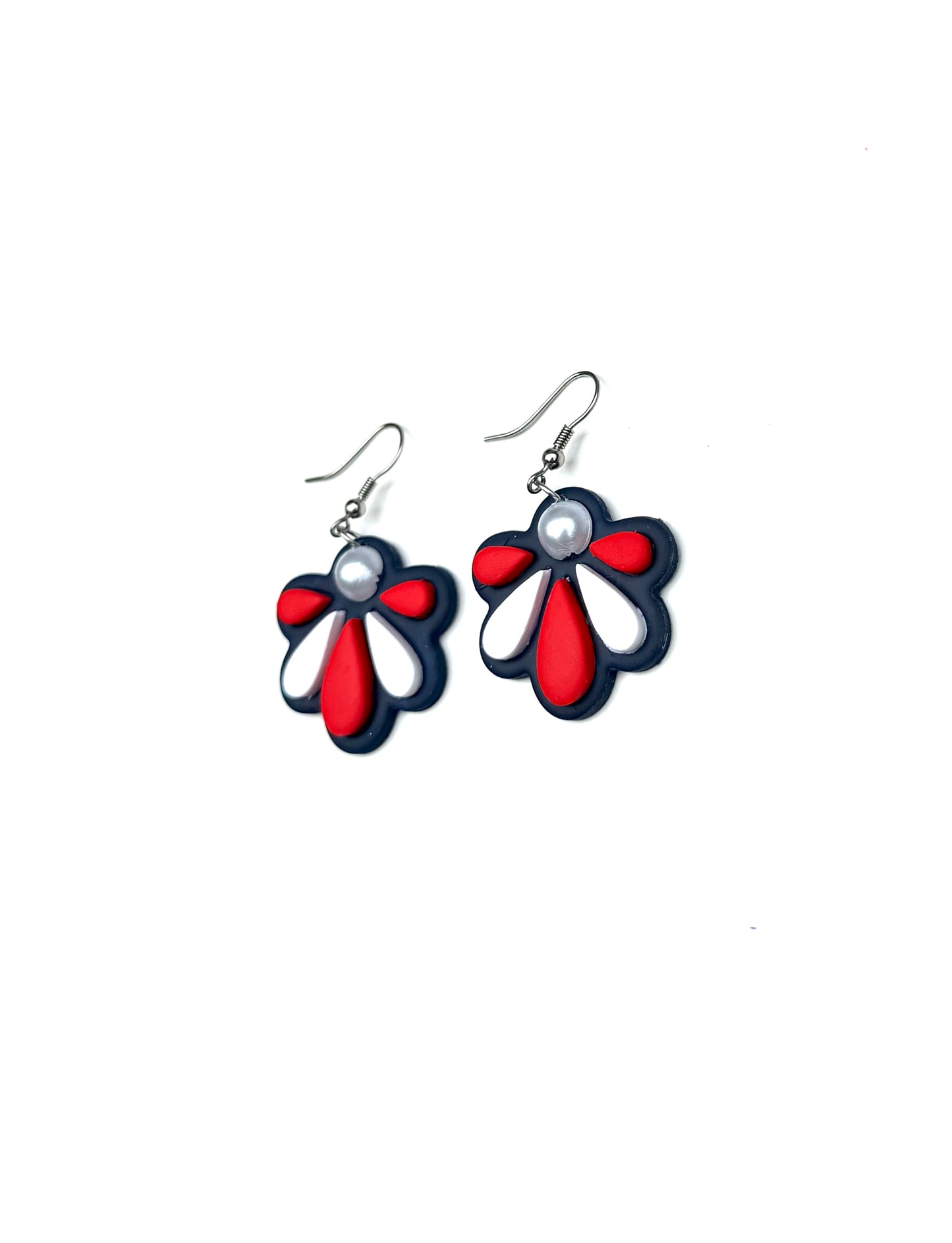 Patriotic Flower Earrings | Red White Blue Dangle Earrings | Retro Floral Earrings | 4th of July Jewelry | Statement Clay Earrings | Handmade