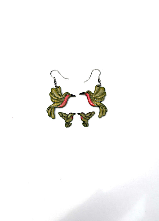 Hummingbird Earrings – Gold Hummingbird Dangle & Stud Earrings – Nature Inspired Jewelry – Bird Lover Gift – Handmade Clay Earrings