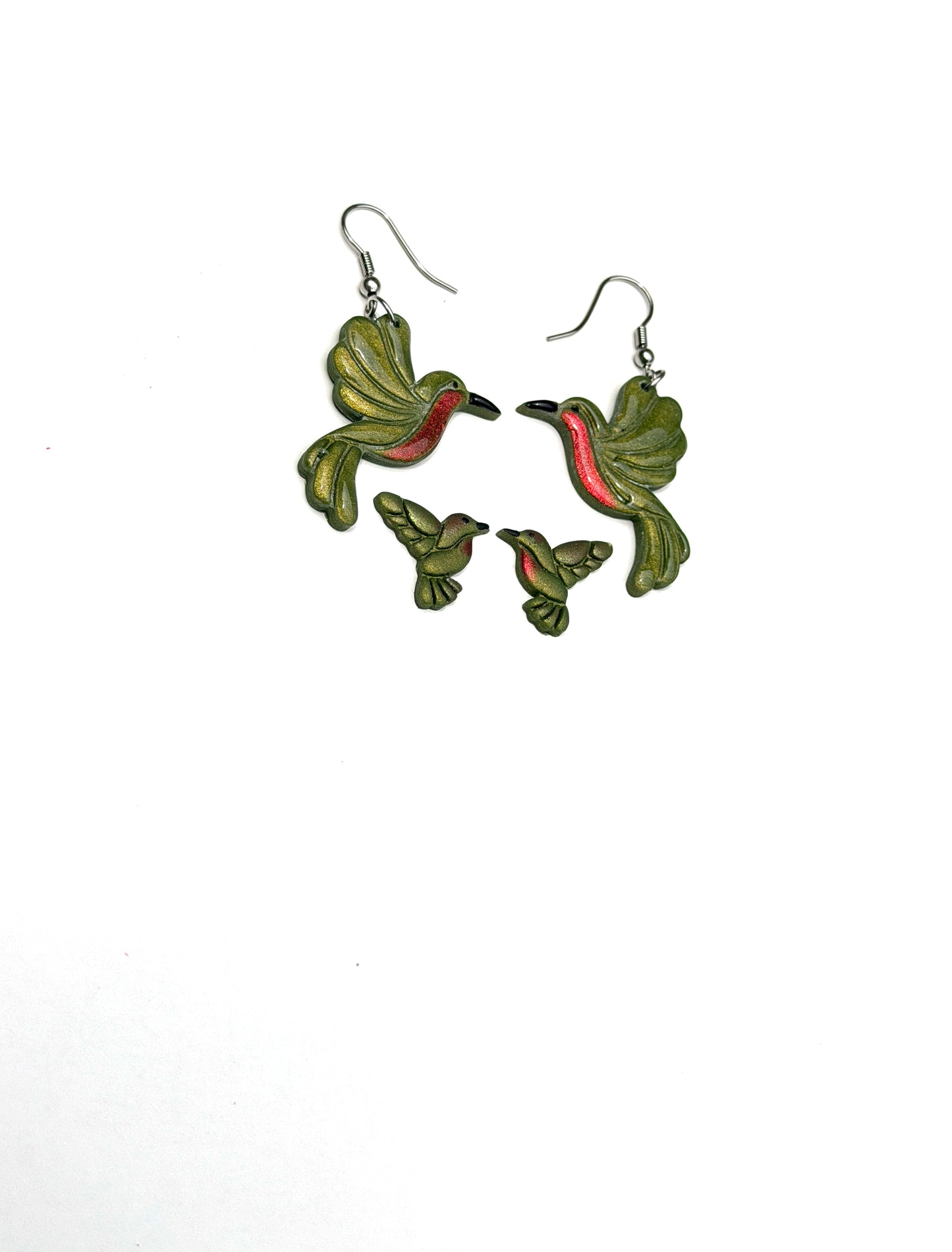 Hummingbird Earrings – Gold Hummingbird Dangle & Stud Earrings – Nature Inspired Jewelry – Bird Lover Gift – Handmade Clay Earrings