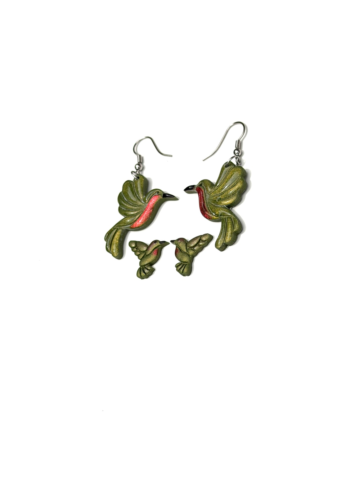 Hummingbird Earrings – Gold Hummingbird Dangle & Stud Earrings – Nature Inspired Jewelry – Bird Lover Gift – Handmade Clay Earrings