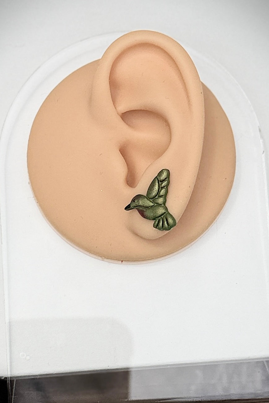 Hummingbird Earrings – Gold Hummingbird Dangle & Stud Earrings – Nature Inspired Jewelry – Bird Lover Gift – Handmade Clay Earrings