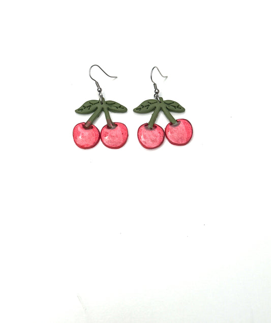 Cherry Earrings – Cute Cherry Dangle Earrings – Fruit Earrings – Summer Jewelry – Red Cherry Clay Earrings – Handmade Gift for Her