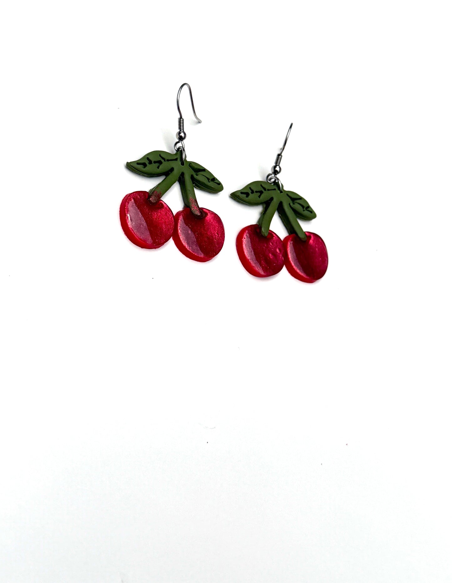 Cherry Earrings – Cute Cherry Dangle Earrings – Fruit Earrings – Summer Jewelry – Red Cherry Clay Earrings – Handmade Gift for Her