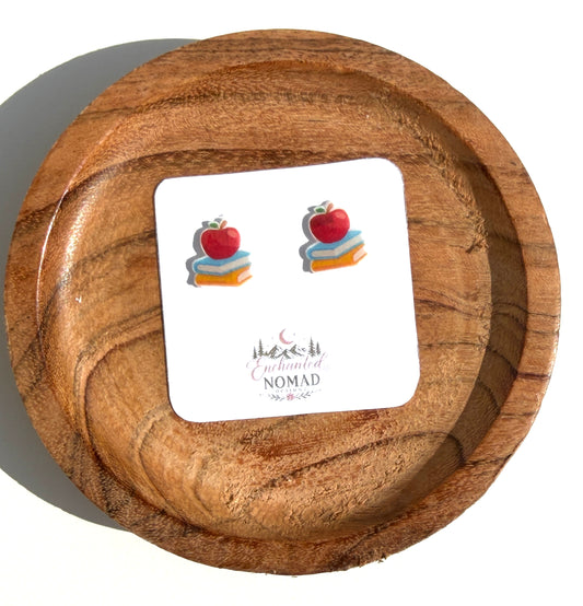 Teacher Stud Earrings | Apple Book Earrings | Teacher Gift Earrings | Back to School Jewelry | Teacher Appreciation Gift