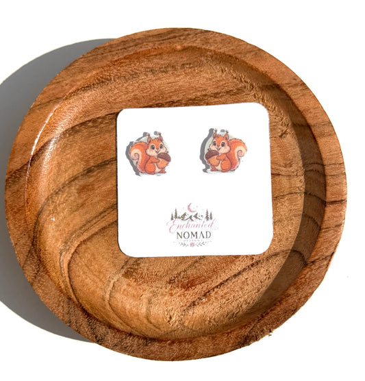 Cute Squirrel Stud Earrings, Woodland Animal Earrings, Fall Squirrel Earrings, Acorn Earrings, Hypoallergenic Studs, Nature Lover Gift