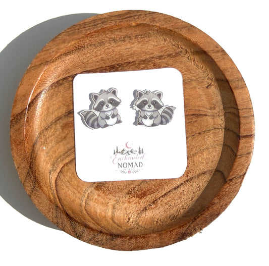 Cute Raccoon Stud Earrings, Woodland Animal Earrings, Raccoon Lover Gift, Forest Animal Jewelry, Hypoallergenic Studs, Nature Earrings