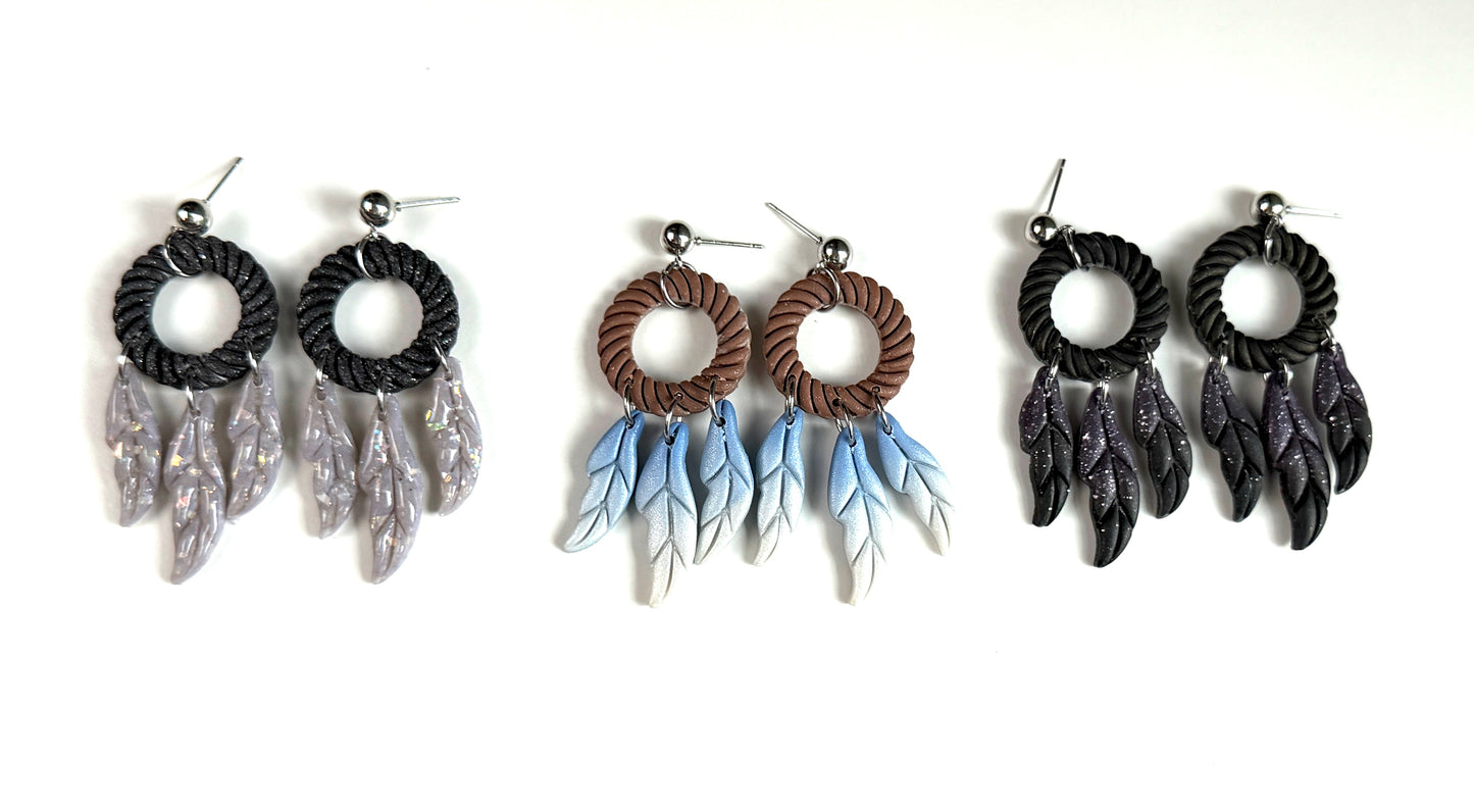 Dreamcatcher Polymer Clay Earrings | Handmade Boho Feather Dangle Earrings | Lightweight Statement Earrings | Nature Inspired Jewelry | Gift for Her