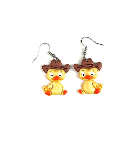 Cute Cowboy Duck Earrings, Western Duck Dangle Earrings, Farm Animal Jewelry, Country Cowgirl Gift, Funny Duck Earrings
