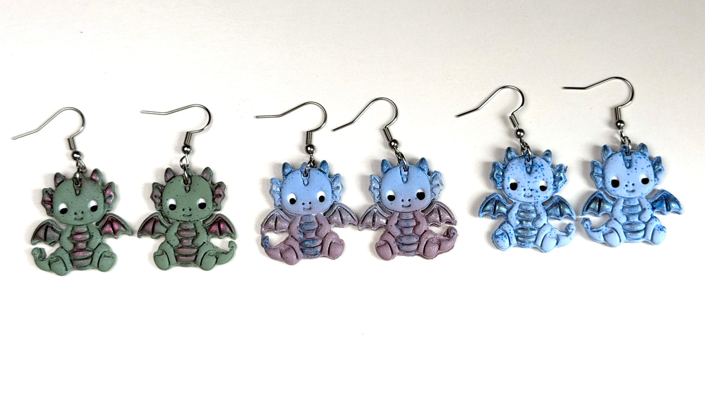 Baby Dragon Polymer Clay Earrings | Cute Dragon Dangle Earrings | Fantasy Dragon Jewelry | Kawaii Dragon Earrings | Handmade Lightweight Gift for Her
