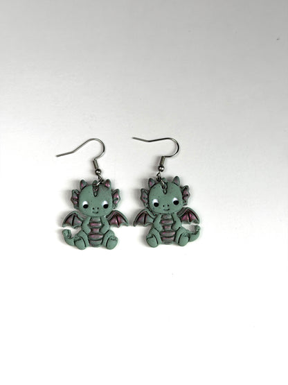 Baby Dragon Polymer Clay Earrings | Cute Dragon Dangle Earrings | Fantasy Dragon Jewelry | Kawaii Dragon Earrings | Handmade Lightweight Gift for Her
