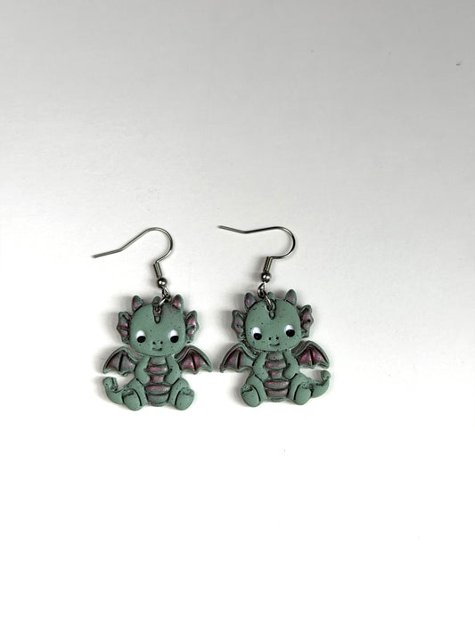 Baby Dragon Polymer Clay Earrings | Cute Dragon Dangle Earrings | Fantasy Dragon Jewelry | Kawaii Dragon Earrings | Handmade Lightweight Gift for Her