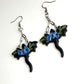 Black Floral Dragon Earrings | Blue Rose Dragon Dangles | Fantasy Polymer Clay Jewelry | Gothic Witchy Statement Earrings Handmade