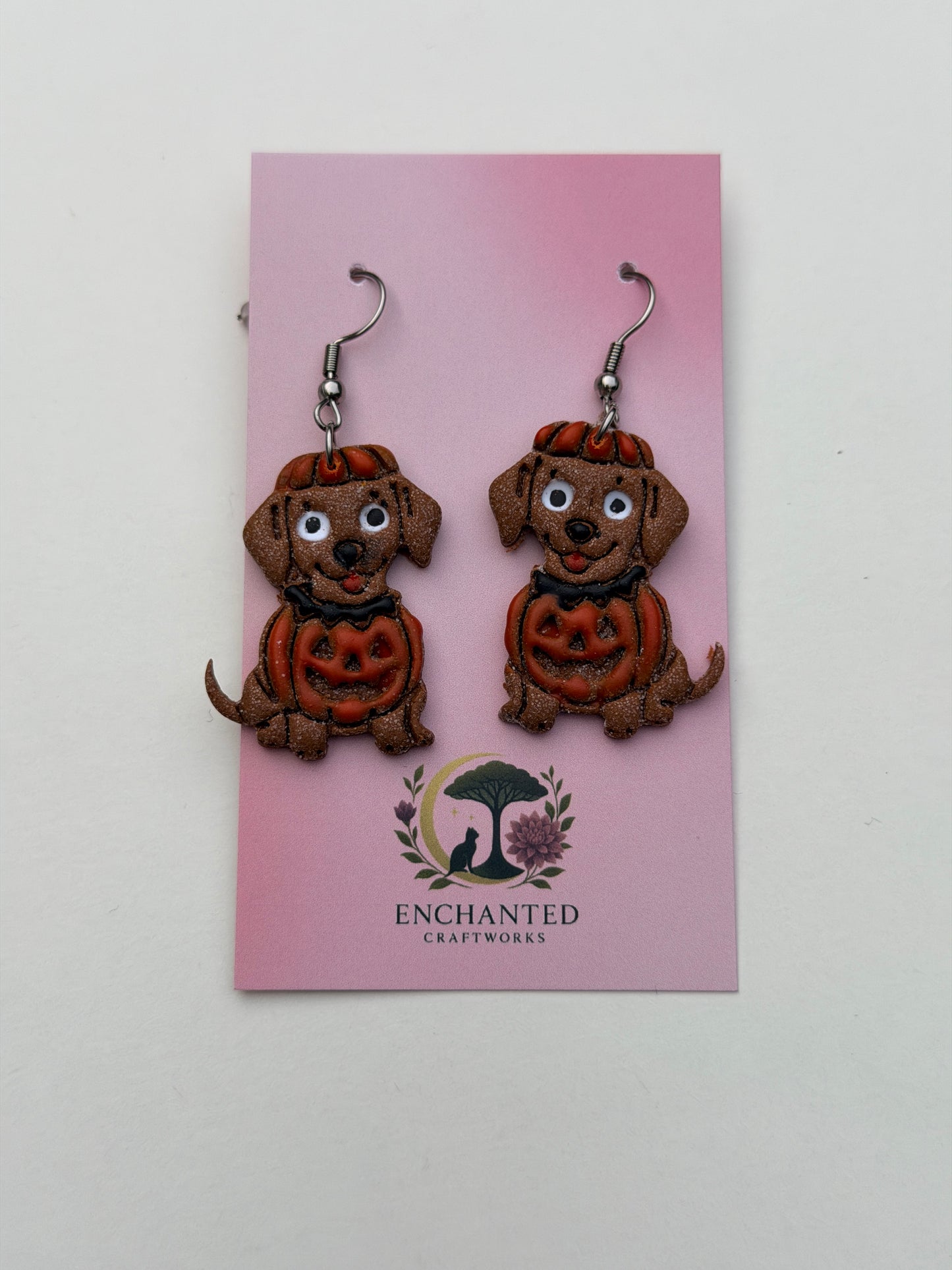 Halloween Dog Clay Earrings, Cute Costume Puppy Dangles, Pumpkin Angel Devil Frankenstein Dog Earrings, Fall Pet Jewelry