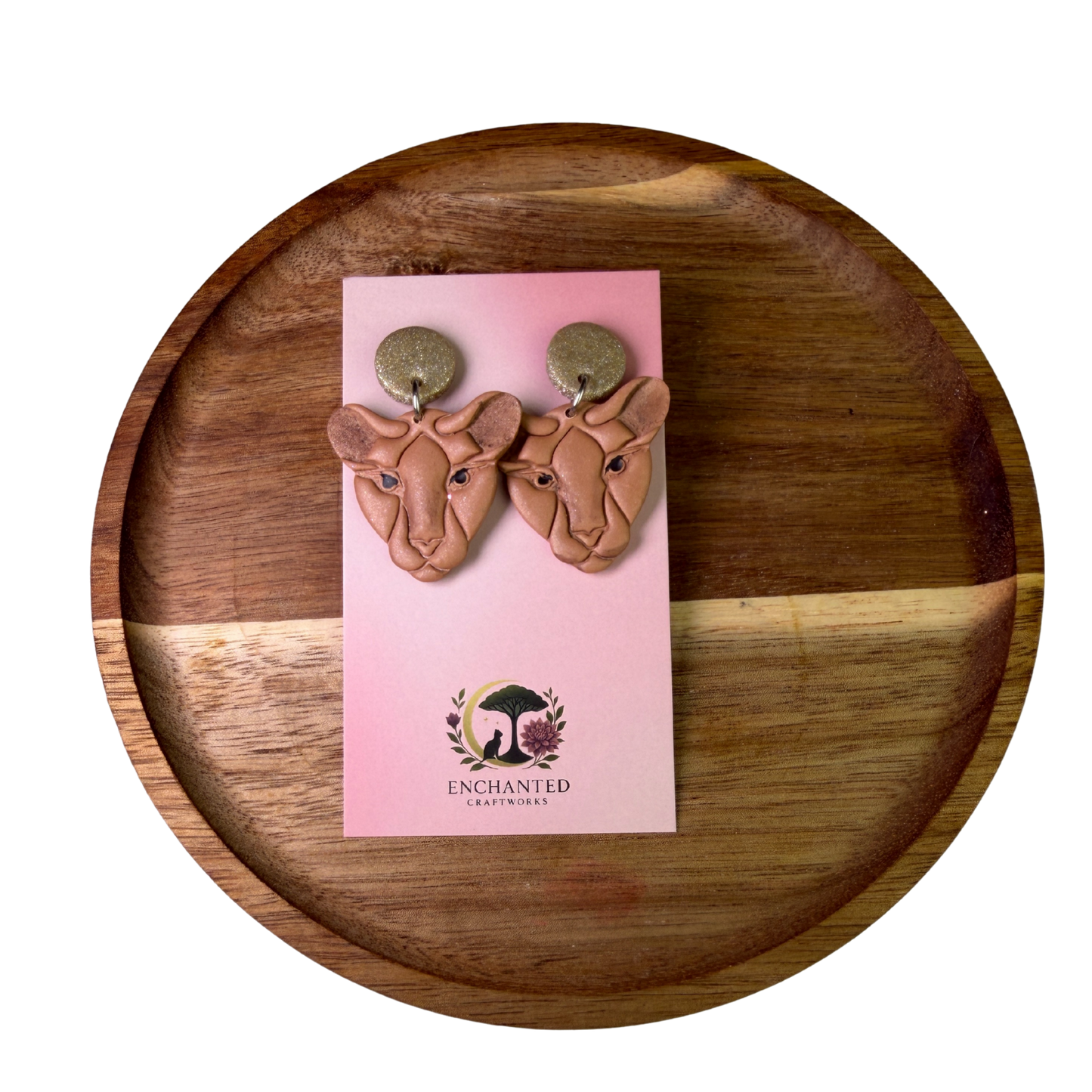 Golden Lioness Dangle Polymer Clay Earrings
