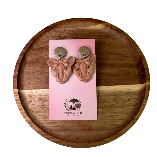 Golden Lioness Dangle Polymer Clay Earrings