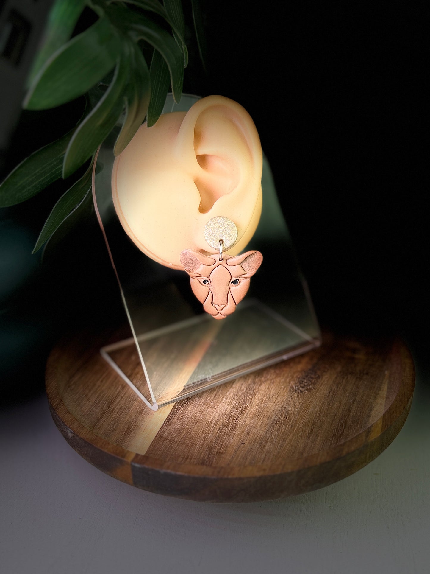 Golden Lioness Dangle Polymer Clay Earrings