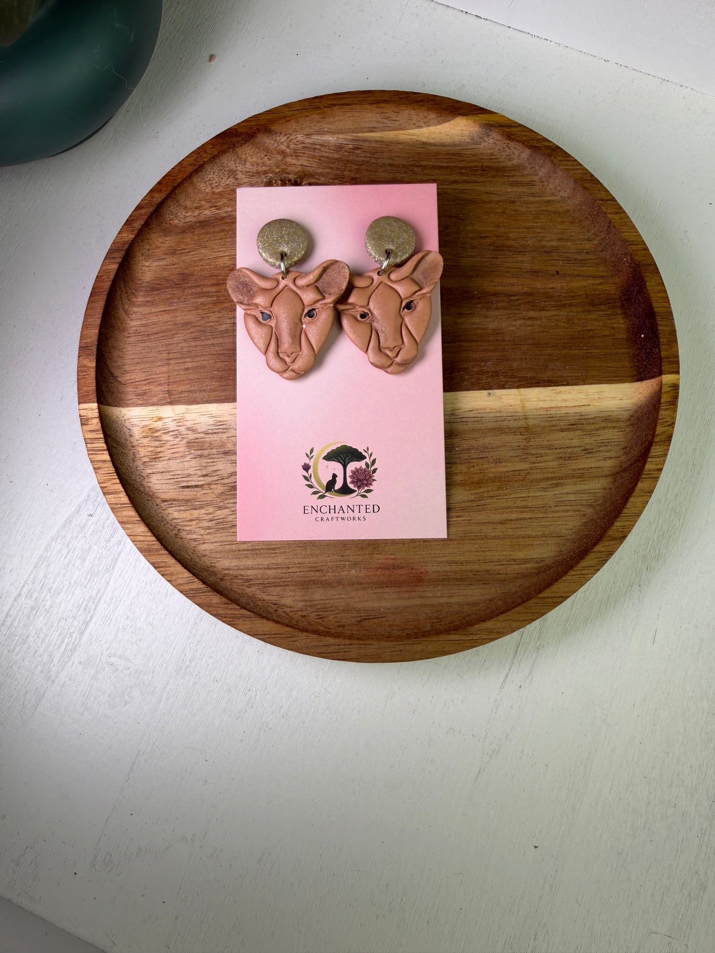 Golden Lioness Dangle Polymer Clay Earrings