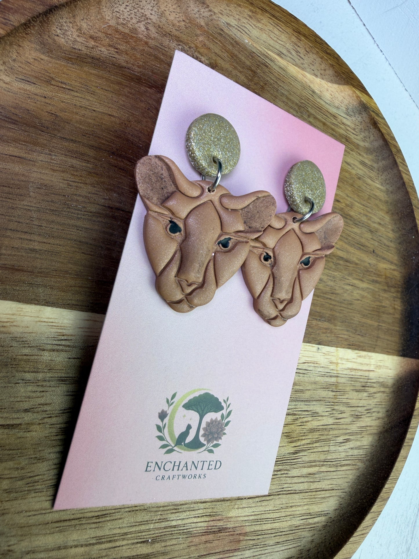 Golden Lioness Dangle Polymer Clay Earrings