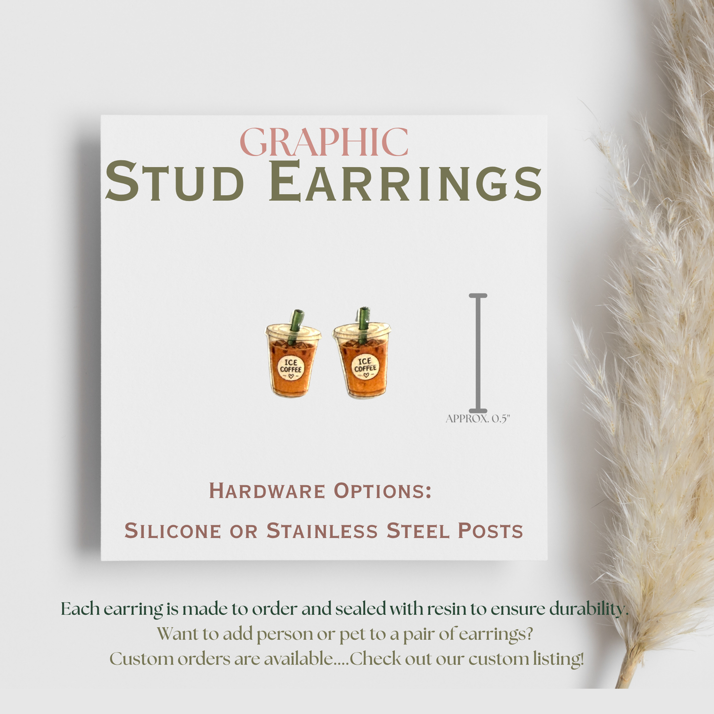 Iced Coffee Stud Earrings, Coffee Cup Earrings, Coffee Lover Gift, Cute Coffee Jewelry, Graphic Stud Earrings, Handmade Lightweight Earrings