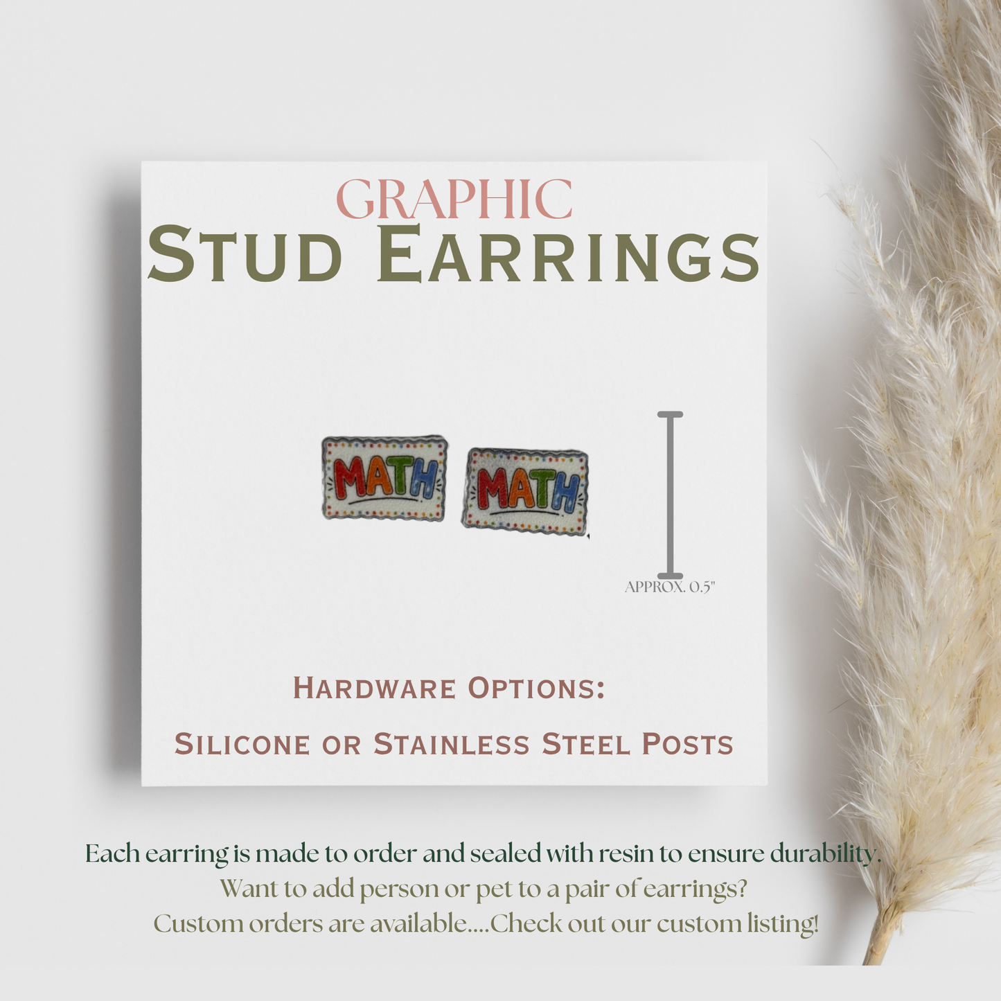 Math Teacher Stud Earrings, Cute Math Earrings, Classroom Jewelry, STEM Teacher Gift, Back to School Earrings, Graphic Stud Earrings