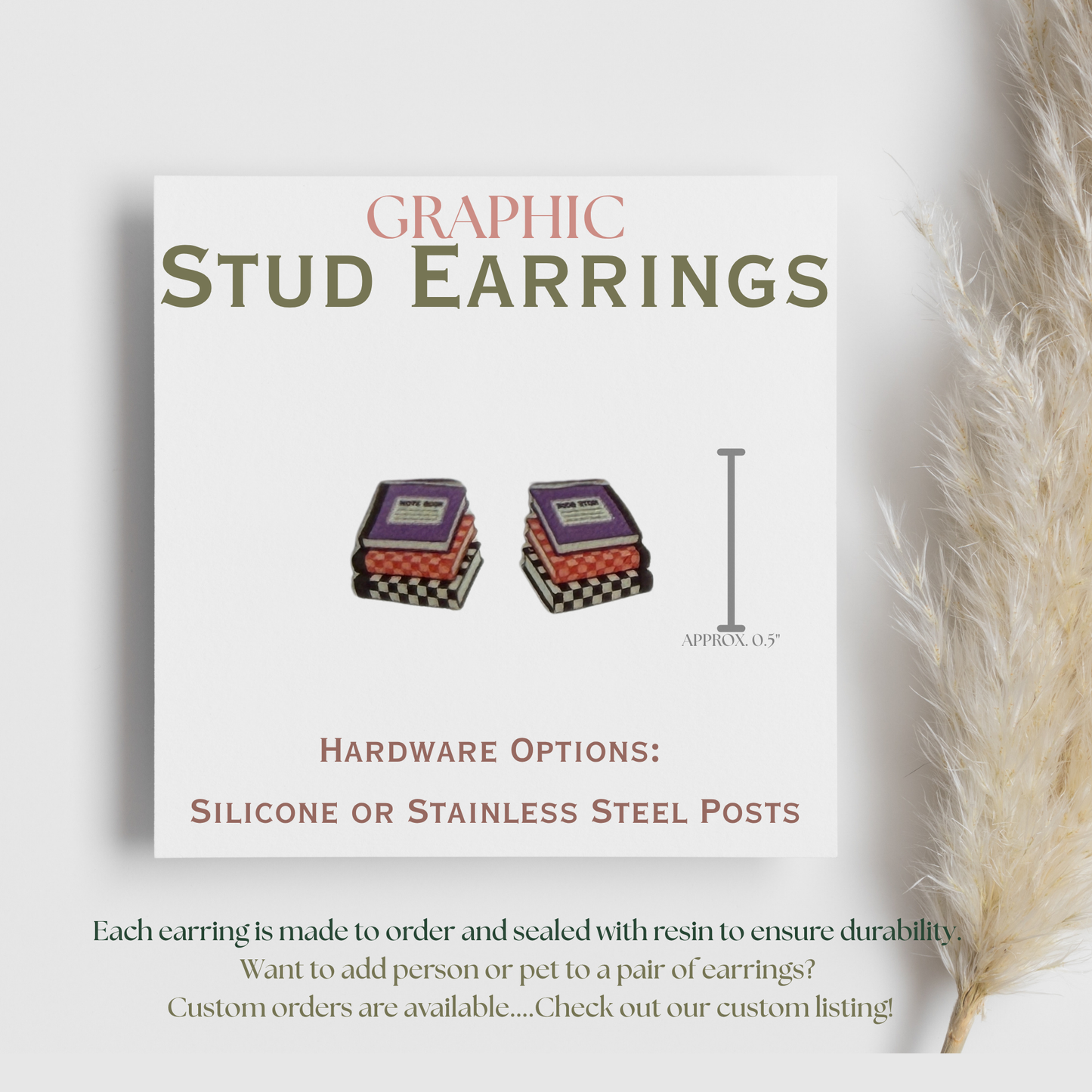 Cute Stack of Books Stud Earrings, Teacher Book Earrings, Reading Lover Gift, Librarian Earrings, Bookworm Studs, School Graphic Earrings