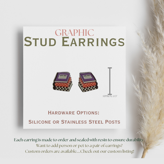 Cute Stack of Books Stud Earrings, Teacher Book Earrings, Reading Lover Gift, Librarian Earrings, Bookworm Studs, School Graphic Earrings