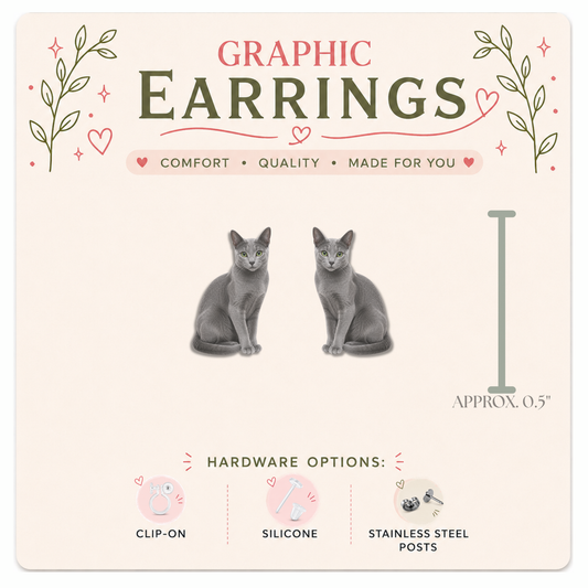 Russian Blue Cat Stud Earrings, Russian Blue Earrings, Cat Lover Gift, Hypoallergenic Cat Studs, Clip On Earrings