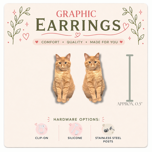 Orange Tabby Cat Stud Earrings, Ginger Cat Earrings, Orange Cat Lover Gift, Hypoallergenic Cat Earrings, Clip On Earrings