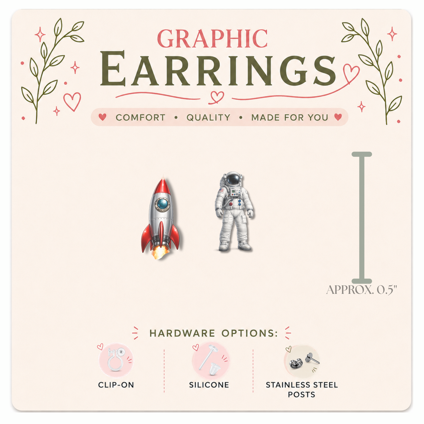 Astronaut Stud Earrings, Space Earrings, Astronaut Gift, NASA Inspired Earrings, Rocket Lover Gift, Hypoallergenic Stud Earrings