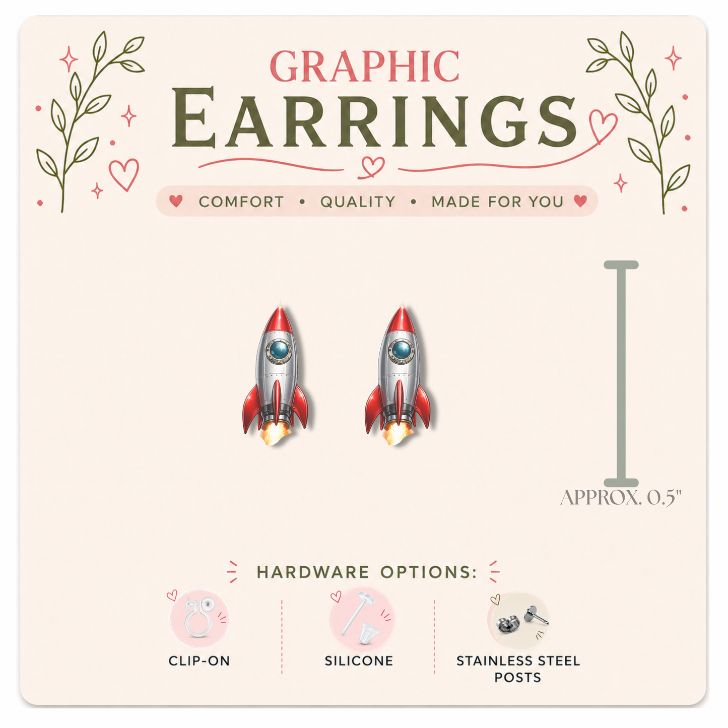 Astronaut Stud Earrings, Space Earrings, Astronaut Gift, NASA Inspired Earrings, Rocket Lover Gift, Hypoallergenic Stud Earrings
