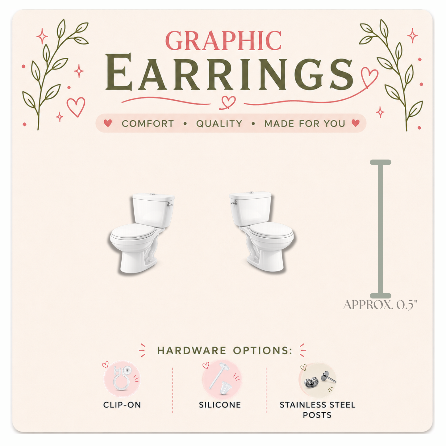Toilet Stud Earrings, Funny Bathroom Earrings, Plumber Gift, Toilet Humor Earrings, White Toilet Studs, Hypoallergenic